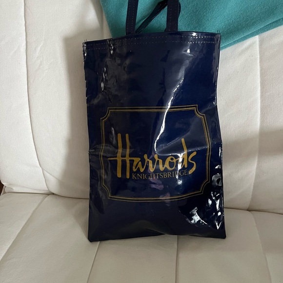 Harrods Handbags - Harrods “London” Iconic Midnight Blue Shopper with Gold Accents 9x12